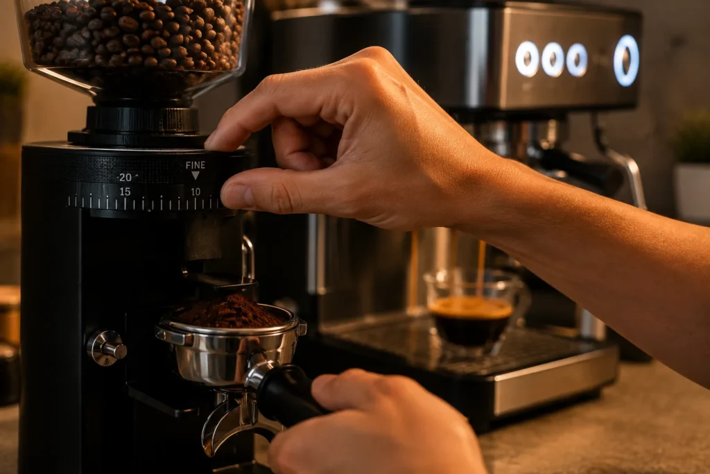 Adjusting a burr grinder to a coarser setting, the first fix for bitter espresso